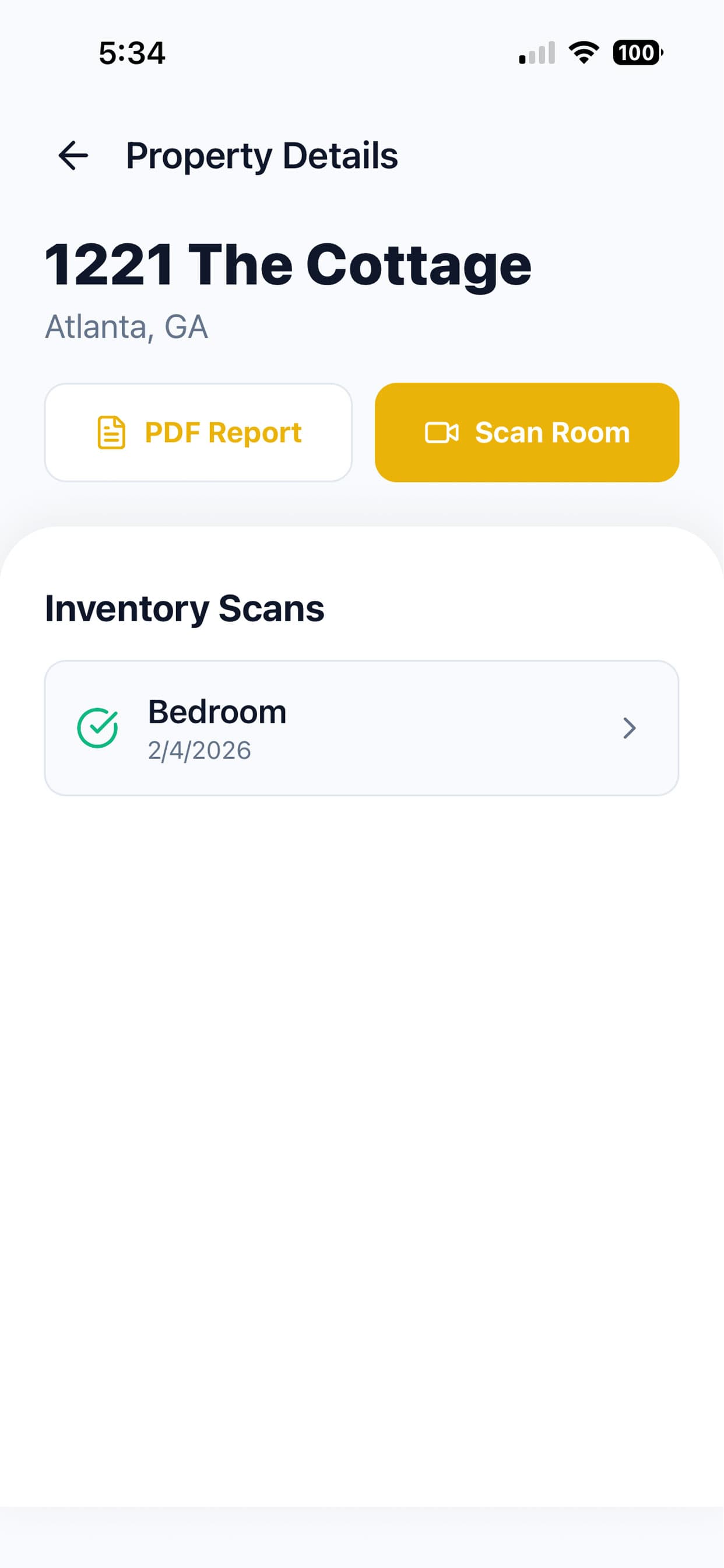 Instant Inventory property details and PDF report screen